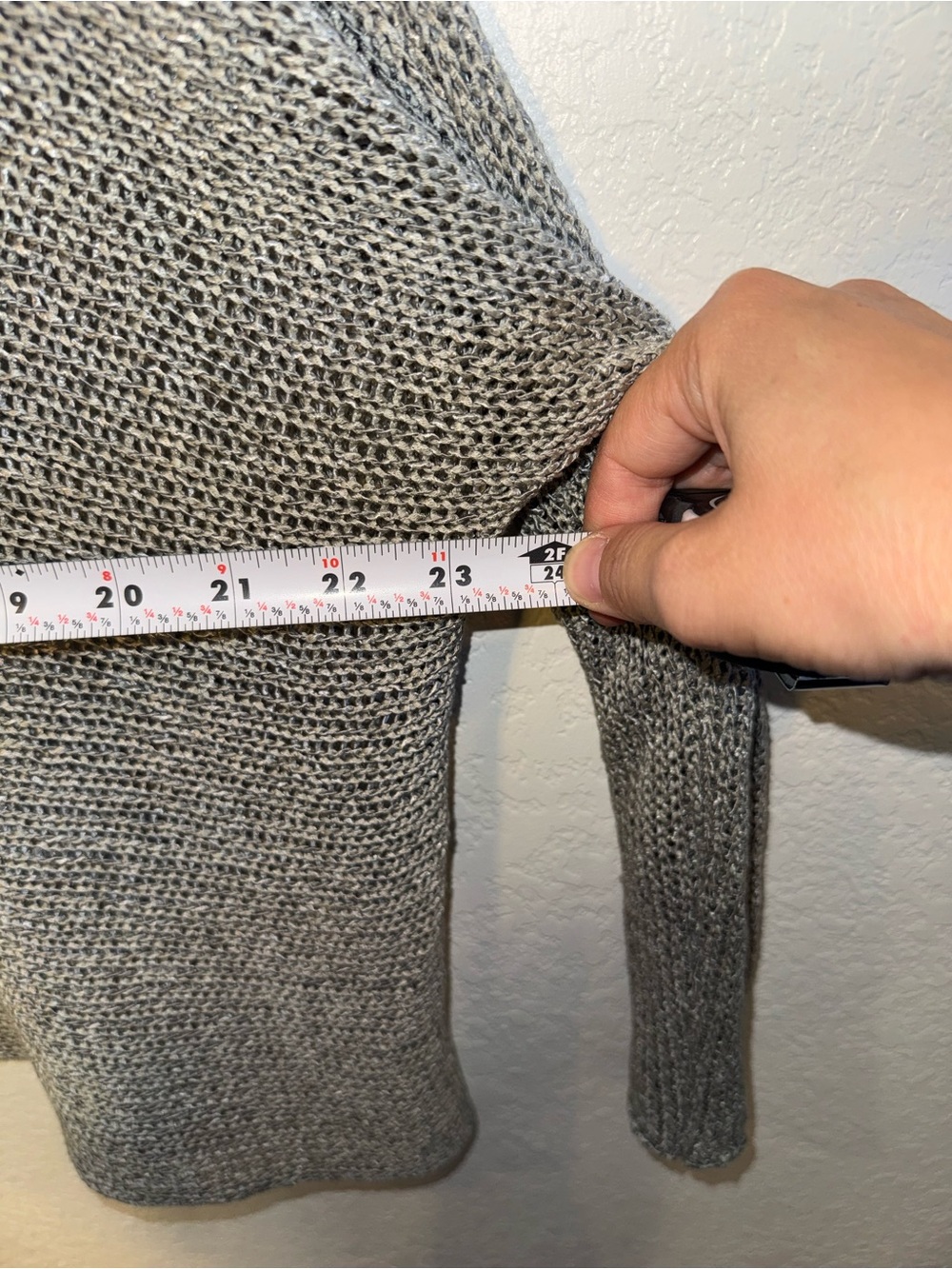 ALEMBIKA Gray Tan Asymmetrical Knit Mesh Pullover Lagenlook Dolan Sleeve Top M - Picture 6 of 9